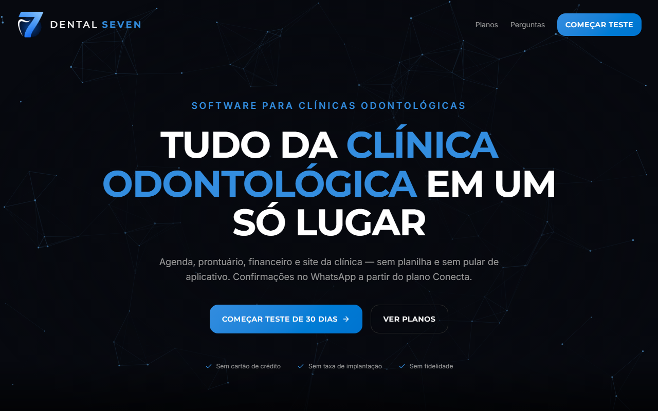 Exemplo de interface Dental Seven — demonstração de capacidade